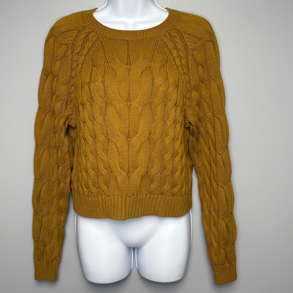 NWT Express Goldenrod Heavyweight Cropped Cable Knit Sweater Womens Sz XS